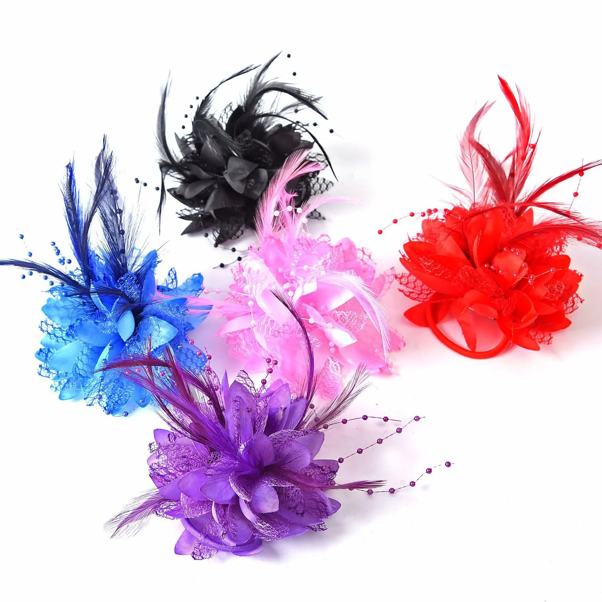 Dance hair tie headband wool bead thread cloth handicraft bridal hairpin headpieces Children's flower feather hair claw clips