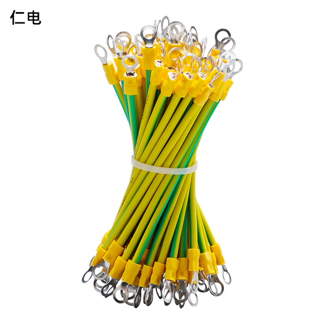 RV Photovoltaic Ground Cable 4square Pure Copper Yellow-green Jumper Bridge Ground Cable 11AWG Round Terminal SolarPvc 4*100 mm
