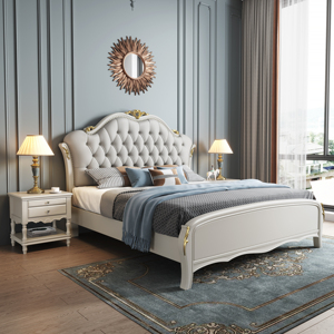 Luxury Upholstered King <b>Size</b> <b>Bed</b> Frame, Classic Wooden <b>Queen</b> <b>Bed</b> with Tufted Headboard, Elegant Bedroom Furniture for Home - Product Image 1