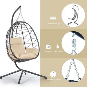 เก้าอี้ไข่พร้อมขาตั้ง, เก้าอี้หวายแบบแขวนสำหรับในร่มและกลางแจ้ง, เก้าอี้แขวนแบบตะกร้า, เก้าอี้เปลญวนพร้อมขาตั้ง - Product Image 4