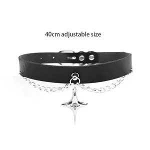 Collier ras du cou Harajuku sexy noir gothique punk avec croix <span class=keywords><strong>étoile</strong></span> à quatre branches, chaîne en cuivre et bambou pour femme, style hip-hop cosplay - Product Image 6