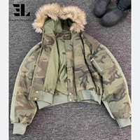 LARSUR Personnalisé Usine Réversible Coton Ripstop Nylon Sergé Camouflage Fausse Fourrure Veste Bomber À Capuche Camouflage Veste À Capuche Hommes