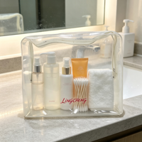 Pochette carrée en PVC transparent avec logo imprimé personnalisé, étanche, en plastique transparent, pour cosmétiques, maquillage, articles de toilette, sac à fermeture éclair en PVC