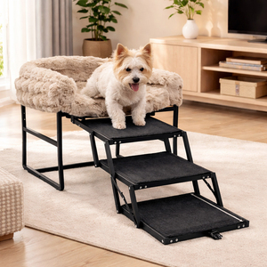YOUME Tragbare Faltbare 65cm Plüschgepolsterte Hunderampe für Kleine Hunde Bett- und Sofa-Zugang ISO & BSCI Zertifiziert - Product Image 1