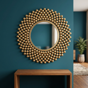 Luxury Gold Round <b>Wall</b> Mirror Decorative Beaded <b>Frame</b> Modern <b>Wall</b> Art Home Decor Elegant Living Room Bedroom Interior Design - Product Image 5