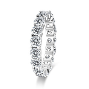 Women's 925 Sterling <b>Silver</b> Moissanite <b>Eternity</b> Band <b>Ring</b> Round Brilliant Cut Channel Setting Classic Wedding <b>Ring</b> - Product Image 1