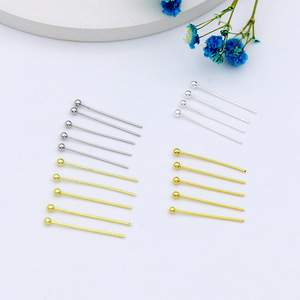 18k/14k gold-plated color-preserving <b>beaded</b> pins, 0.5/0.6mm, handmade copper <b>beaded</b> pins for DIY jewelry making, B25. - Product Image 2