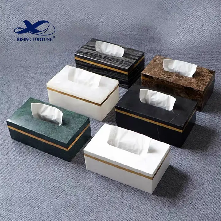 Caixa de armazenamento de tecidos, caixa quadrada de mármore natural e pedra preta para guardanapos