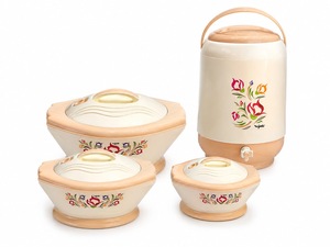 Ensemble isotherme de luxe en acier inoxydable pour aliments, motif floral, couvercle à rabat - Product Image 1