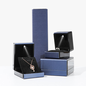 Luxury PU Leather LED Jewelry Box with Light Square Ring Pendant <b>Display</b> <b>Case</b> - Product Image 1