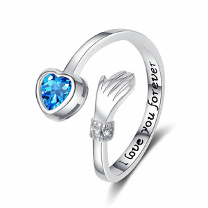 Bague en argent 925 en forme de cœur avec cristal, sertie clos, pour femme, cadeau « Je t'aime pour toujours » - Product Image 1