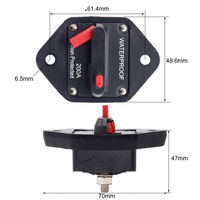 Disjoncteur plastique 2 pôles DC 12V 20A-200A étanche à réinitialisation manuelle pour bateau, camion, camping-car, audio automobile
