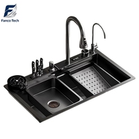 Évier de cuisine intégré numérique 750 mm avec cascade, texture nid d'abeille, à poser, prêt à l'emploi (RTS), EXW, FOB, OEM