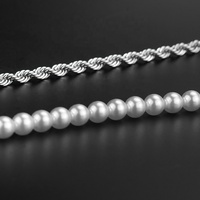 Collier unisexe en acier inoxydable style hip-hop, chaîne en corde de 5 mm avec perles de 8 mm, personnalisation possible