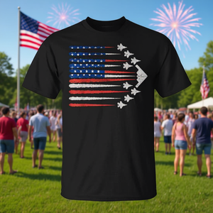 T-shirt patriotique avec drapeau américain, jets de combat, rouge, blanc, bleu, 4 juillet - Product Image 3