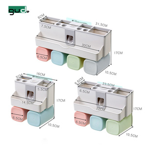Luxury Home Fashionable Strong Sticker Wall Mounted Automatic <strong>Toothpaste</strong> <strong>Dispenser</strong> &amp; Toothbrush Holder Set With Two Cups - Product Image 5