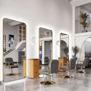เฟอร์นิเจอร์ร้านเสริมสวยสปาผมหรูหราทันสมัยปี 2025 อุปกรณ์ทำผมแบบเต็มตัว สถานีช่างตัดผมพร้อมกระจกและไฟ LED - Product Image 1
