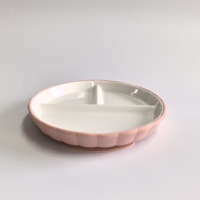 Assiette en céramique pour enfants avec base d'aspiration en silicone, compartiments divisés antidérapants, sans BPA, compatible micro-ondes, réutilisable