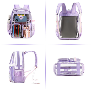 Sac à dos transparent en PVC robuste pour l'école avec poches latérales en filet et poche avant zippée – Vente en gros - Product Image 4