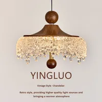 Lustre LED suspendu d'occasion en fer forgé, style goutte d'eau, rétro, couleur noyer, pour restaurant, lampe de couloir, style français, petite taille