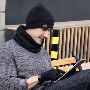 Men's Winter Hat Scarf <b>Gloves</b> Set Heather Gray Knitted <b>Wool</b> Three Piece Warm Outdoor Wear - Product Image 3