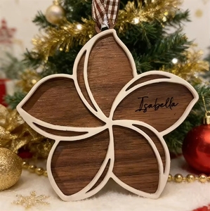 Servicio de Corte Láser Personalizado, Adornos de Madera con Diseño Hawaiano Ohana, Colgante Encantador Navideño Hawaiano 3D con Plumeri - Product Image 3