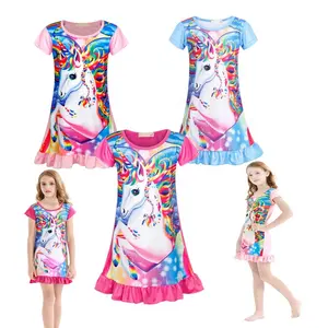 Girls 2 Piece Unicorn Nightdress Set Kids 3D Color Printed Pajama Sleeveless Unicorn Pajamas For 3-10 Year Old