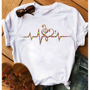 เสื้อยืดคอกลมพิมพ์ลายโน้ตดนตรีแฟชั่นฤดูใบไม้ร่วง/ฤดูร้อน - Product Image 6