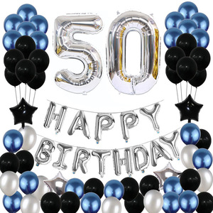 Décorations d'<span class=keywords><strong>anniversaire</strong></span> en gros pour hommes, 13e, 16e, 18e, 21e, 30e, 40e, 50e, 60e <span class=keywords><strong>anniversaire</strong></span>, ballons bleus et gris - Product Image 1