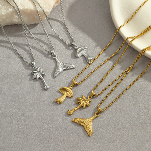 2025 nouveau été plage bijoux femmes en acier inoxydable cocotier pêche queue champignon pendentif étanche collier Non ternir - Product Image 5