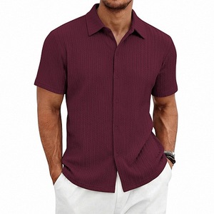 Chemise à manches courtes boutonnée pour homme en coton et fibre de bambou, couleur unie, coupe classique, polo d'été décontracté - Product Image 5