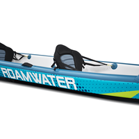 Kayak gonflable stable à large structure Drop Stitch, haute capacité de charge, pour la pêche, pour 2 personnes, avec pagaie, siège, pompe, sac et kit de réparation