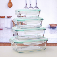 Boîte à lunch en verre résistant à la chaleur pour micro-ondes, boîte de conservation alimentaire transparente en verre, boîte de rangement scellée pour réfrigérateur, bol