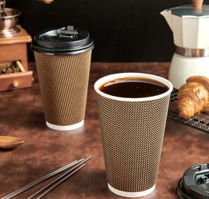 Disposable <strong>Hot</strong> <strong>Chocolate</strong> Brown Ripple Wall Paper <strong>Cup</strong> for <strong>Hot</strong> Drinks with Cover - Product Image 3