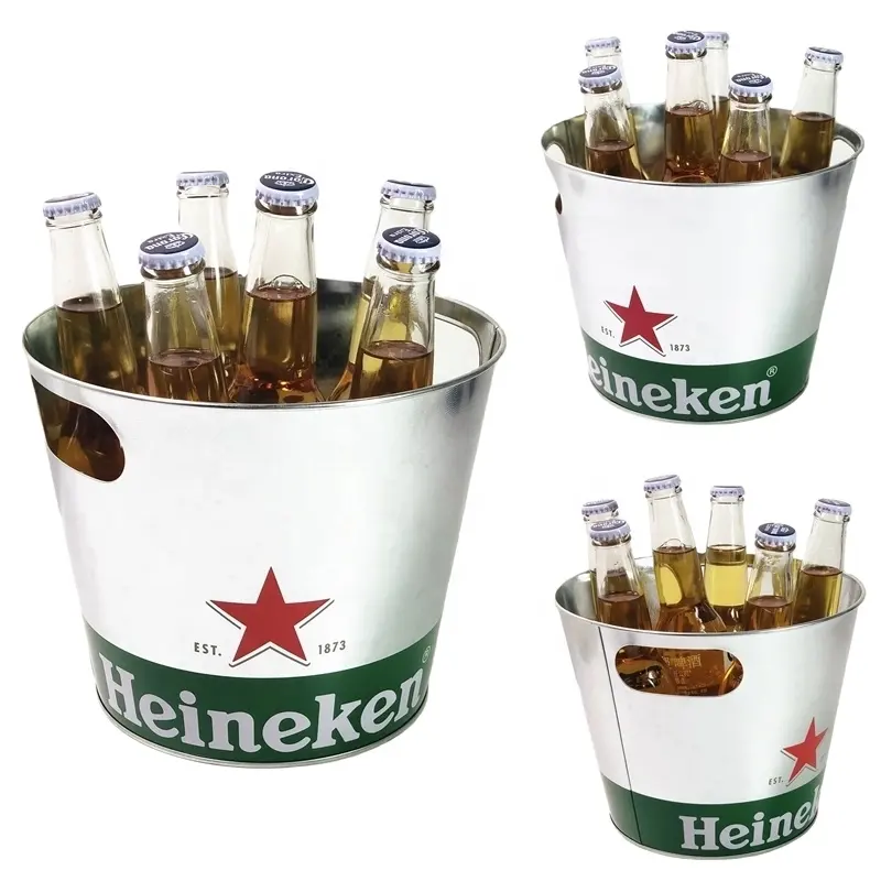 Promotion Customized Printing 5QT Galvanized Steel Ice Bucket for 6 Bottles Beer with Hallow-out Handle