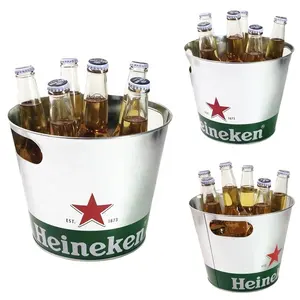 Promotion Customized Printing 5QT Galvanized Steel Ice Bucket For 6 Bottles Beer With Hallow-out Handle