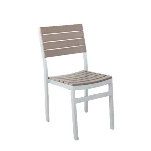 Hot Sale Outdoor Restaurant Aluminum Frame Plastic Wood Armless Patio Stackable Dining Chair