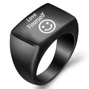 Love Yourself Smiley Face <b>Ring</b> 13mm Rectangular Unisex Jewelry Gift Steel Gold Gunmetal - Product Image 5