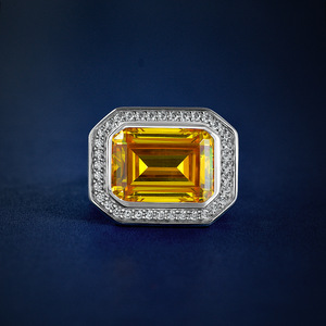 925เครื่องประดับเงินสเตอร์ลิงชุบโรเดียม10*14มม. แหวนเพชร CZ สีเหลืองสำหรับงานแต่งงาน - Product Image 1