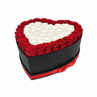 Kotak Bunga Abadi Bentuk Hati Grosir Pabrik, Mawar Awet Merah & Putih, Logo Custom untuk Hadiah Valentine & Pernikahan