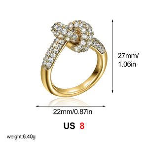 Anillo <span class=keywords><strong>de</strong></span> Cobre Chapado en Oro con Zirconia y <span class=keywords><strong>Diseño</strong></span> <span class=keywords><strong>de</strong></span> Nudo con Cuentas, Joyería <span class=keywords><strong>de</strong></span> Moda Unisex - Product Image 6