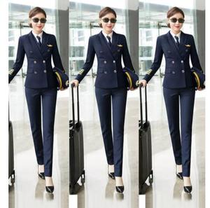 Uniformes de Piloto de Línea Aérea para Mujer, Diseño 2022, Chaqueta y Pantalones Personalizados de Spandex/Algodón, Venta Caliente, Moda FunJohn - Product Image 2