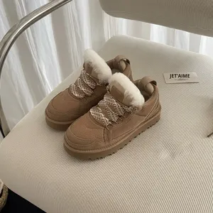 Botas de <span class=keywords><strong>nieve</strong></span> de invierno al por mayor <span class=keywords><strong>para</strong></span> mujer, de piel de ante forradas de piel, con suela gruesa, con cordones, antideslizantes, <span class=keywords><strong>impermeables</strong></span>, con plantilla de lana de oveja, hasta el tobillo - Product Image 2