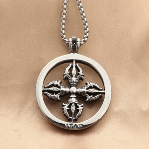 Stainless Steel <b>Cross</b> Pendant Necklace Men's Retro Punk Geometric Hollow Design 280389 - Product Image 2