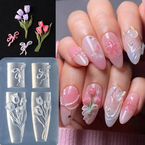 5D Tulip ikatan kuku jimat silikon cetakan manis Bowknot desain seni ukiran Resin cetakan motif bunga lembut cetakan cetakan cetakan alat - Product Image 1
