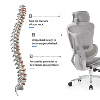 Chaise de bureau ergonomique moderne à dossier haut en maille avec accoudoirs réglables, siège coulissant, base pivotante et structure en alliage d'aluminium
