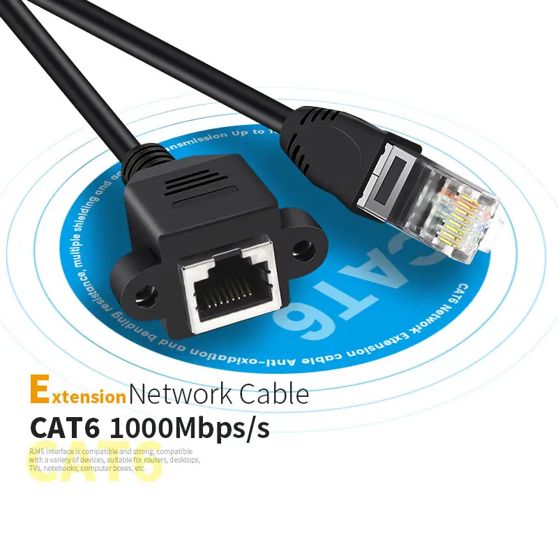 Cat6 RJ45 Male to Female Screw Panel Mount Ethernet Network Extension Cable