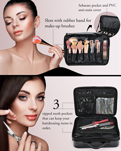 Large Makeup Organizer Bag with Adjustable Dividers Portable Cosmetic <b>Train</b> Case for Travel with Brush Storage & Shoulder Strap - Product Image 2