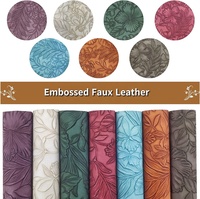 Rouleau de tissu en cuir synthétique gaufré texturé, série noire solide motif feuille de fleur Vintage pour bricolage couture artisanale