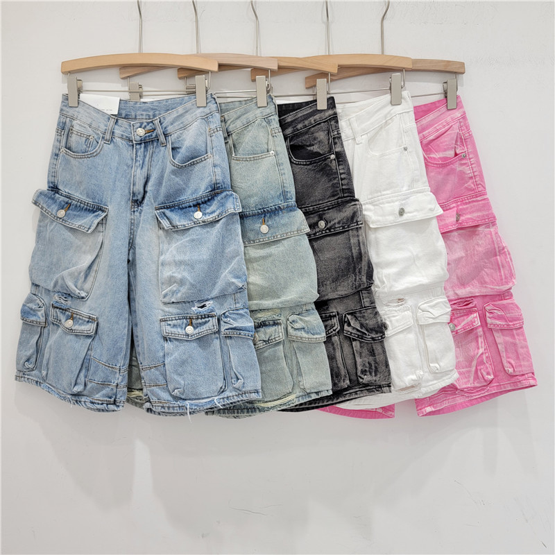 Denim Three Quarter Pants Mens Ripped Slim Fit Stretch Jean Shorts